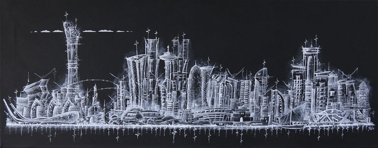 Doha Skyline in Black