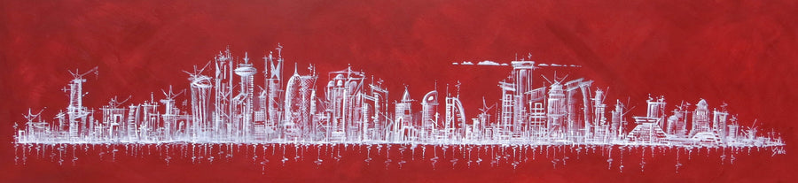 Doha Skyline in Red