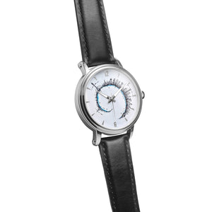 "Doha Spiral" Unisex Designer Stainless Steel Watch with Leather Band (white/black)